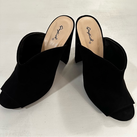 Qupid Open Toe Mules Velvet Black Size 9 - Picture 3 of 12